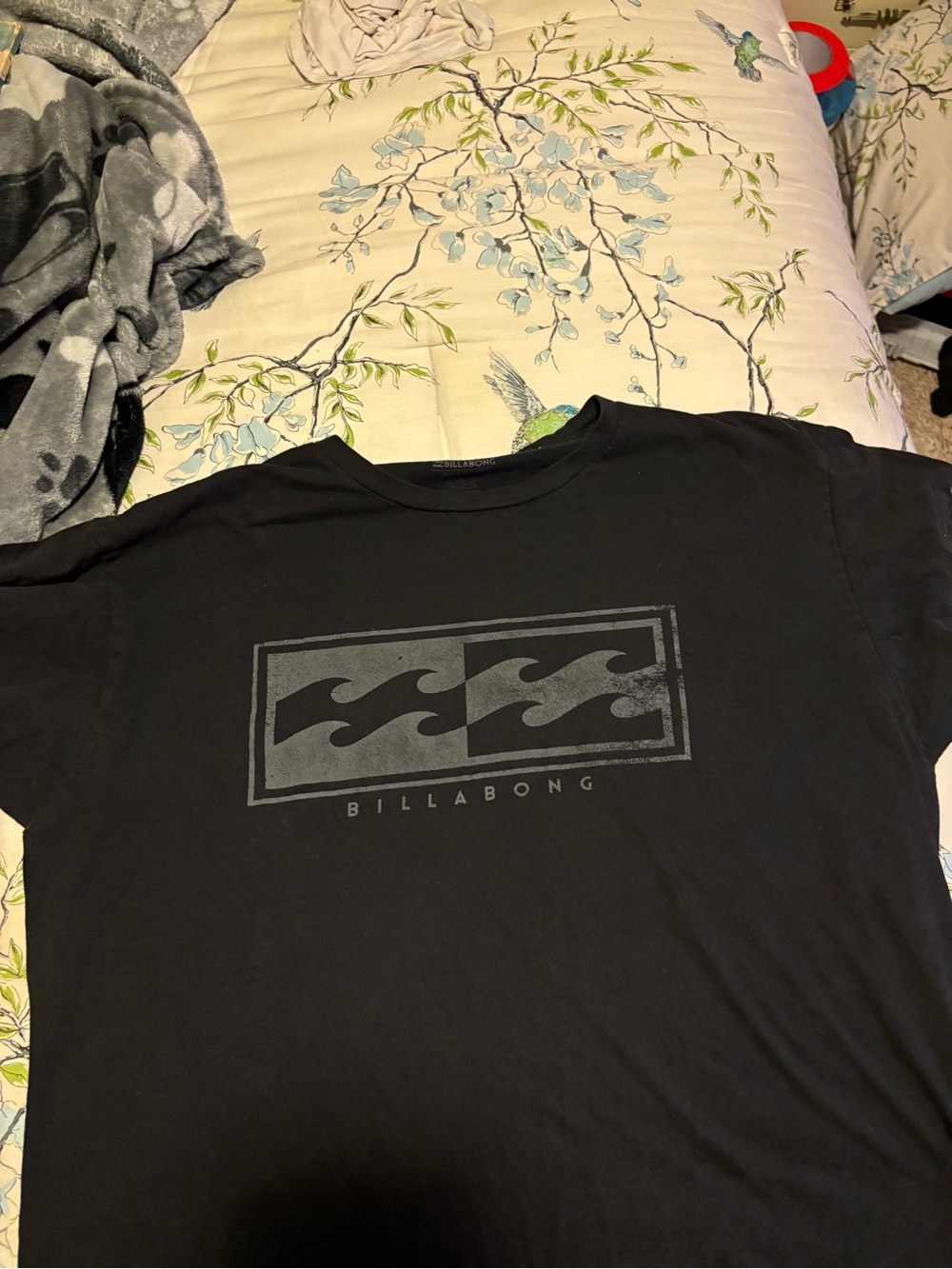 Billabong Black Tee with Gray Wave Logo